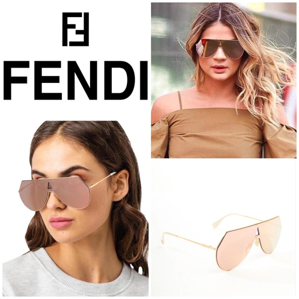 Authentic Fendi Eyeline Rose Gold Metal Aviator Mirrored Sunglasses FF/0193S